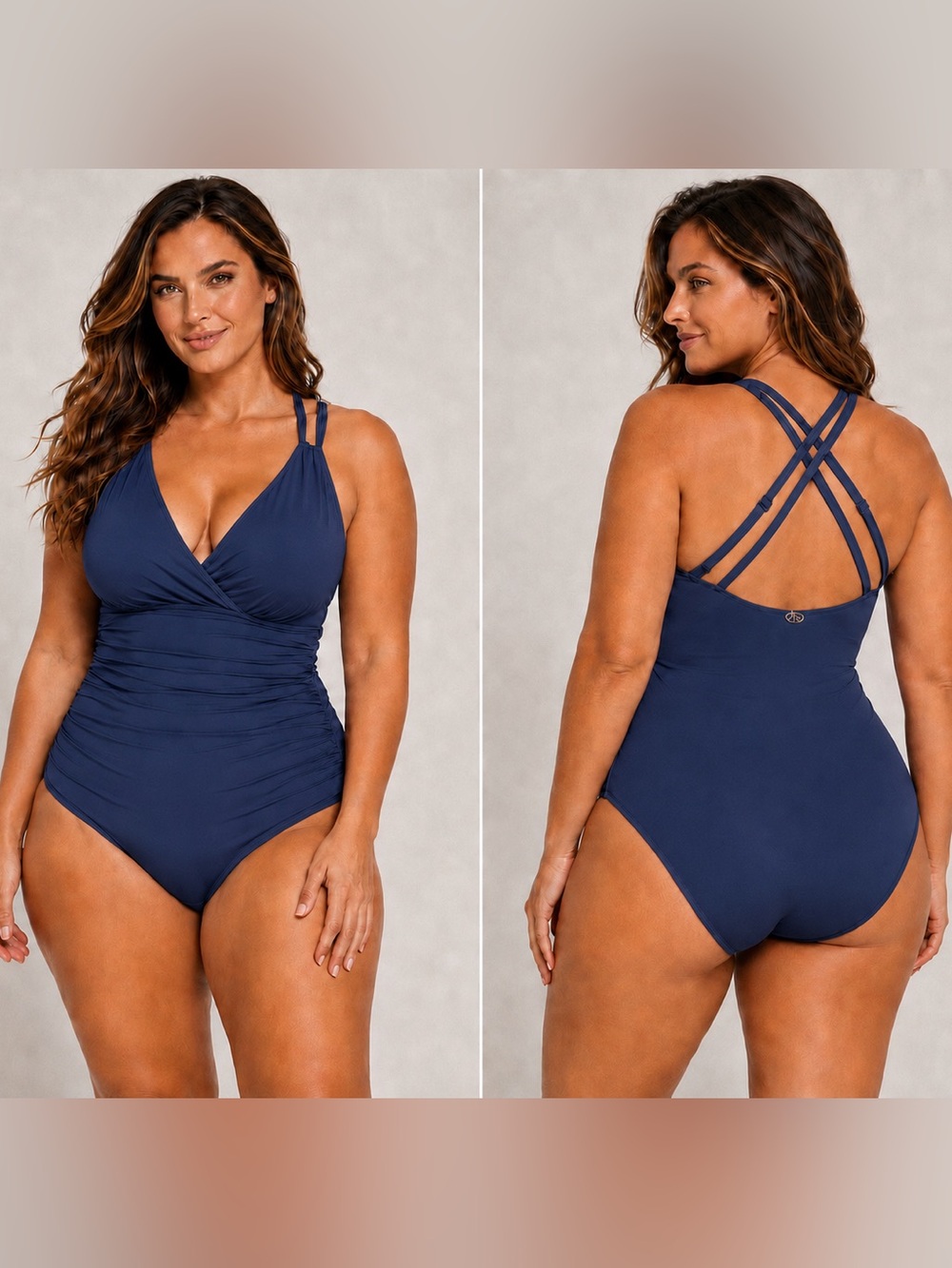 Jantzen Plus Size 22W Blue One Piece Swimsuit Strappy Back Tummy Control $89 NWT